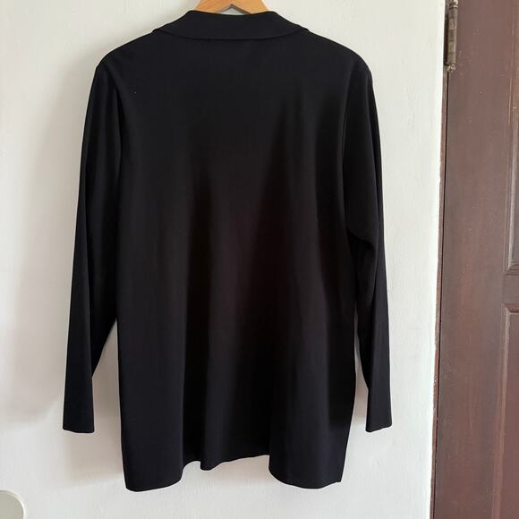 MISOOK | Black Knit Collared Open Front Sweater with Patch Pockets | Extra Large - Picture 2 of 5